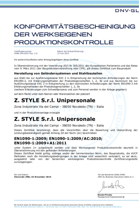 Certificato en 1090 Z.Style